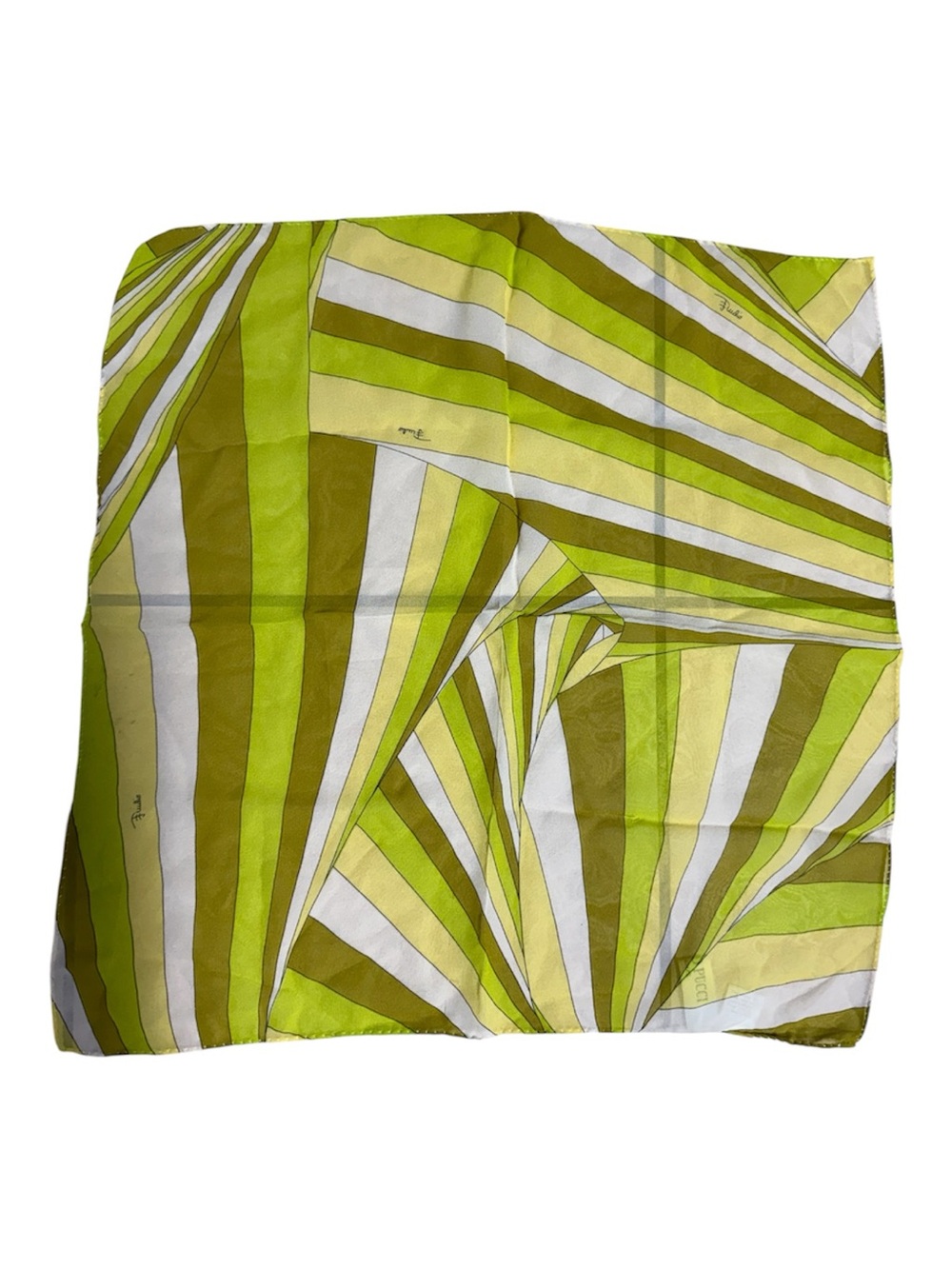 Auth Emilio Pucci Lime, Olive & Cream Abstract Silk Scarf - 17x17 inches